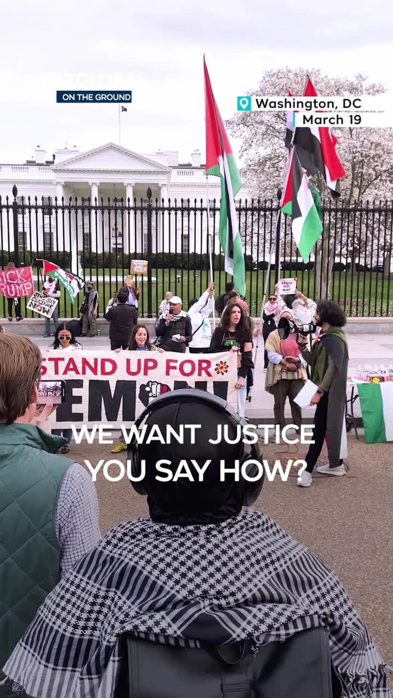 Activists protest outside the White House to demand an end to US bombing of Yemen